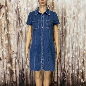 NWOT Gap Collared Short Sleeve Snap Button Blue Jean Mini Shirt Dress Sz 12